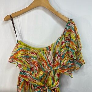 Laundry by design, Bright multicolored chiffon, one shoulder chiffon dress